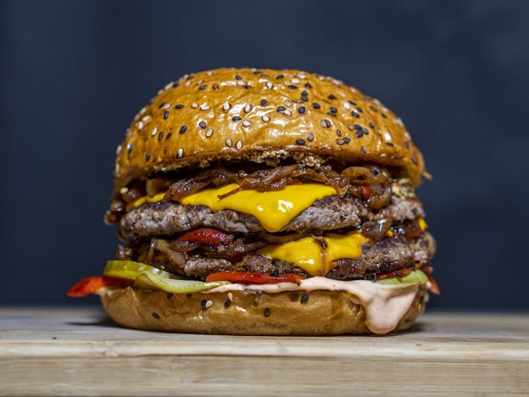 Double smash beef patty burger with melted cheese